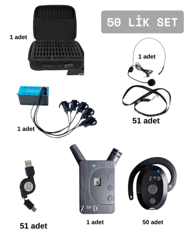 ZDK-2425W 50 Lik Set Tur Rehber Kulaklık  Sistemleri 