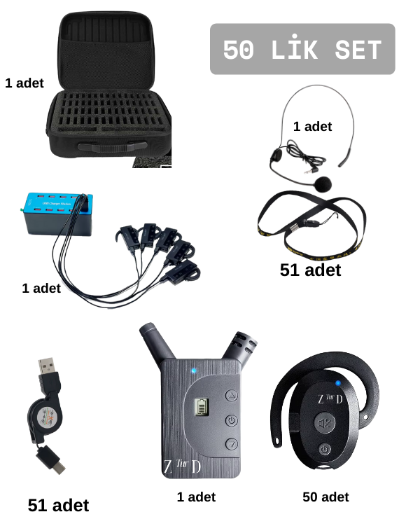 ZDK-2425W 50 Lik Set Tur Rehber Kulaklık  Sistemleri 